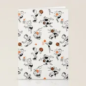 Basketball Fun Comic Illustration Pattern with Balls on Grey Background Stationery Card
