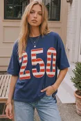 250 Americana Stripe Oversized Graphic Tee in Navy