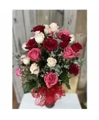2 DOZEN RED, WHITE AND PINK ROSES