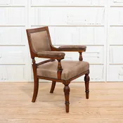 19th C. William IV Mahogany Library Armchair with Ebonized Greek Key Motif and Rivet Detail