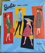 1961 Vintage Barbie Blue Vinyl Ponytail case with T.M. w/4 Barbies on front m/near mint