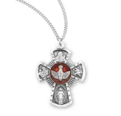 4 Way Cross Sterling Silver Red Enamel Pendant