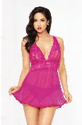 7M 10672 LACE BABYDOLL FUCHSIA S/M