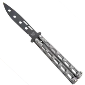 Bear & Son Black Blade and Silver Vein Handle Trainer Butterfly Knife - 115TR