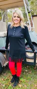 Black Fringe Tunic Style Top