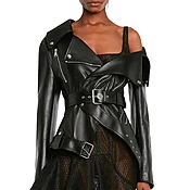 Chic Black One Shoulder Twisted Women Halloween Leather Jacket