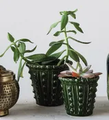 Green Stoneware Hobnail Planter