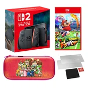 Nintendo Switch 2 console with Mario Tennis game, case & screen