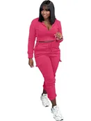 CM.YAYA Fashion Women's Set Long Sleeve Zipper Fly Hoodies and Jogger Cargo Pants 2023 Active Two 2 Piece Sets Outfit Tracksuit