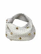 Bottega Veneta Ivory/Gold 'Teen Jodie' Studded Napa Intrecciato Top Handle Bag