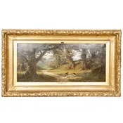 Jean Edouard Dargent Large Oil on Canvas Painting of a Man with His Dog