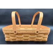1998 Longaberger Handwoven Market Basket Signed w/ Handles – 14.25" x 9.75"