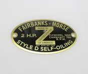 Name Plate, Fairbanks ZD 2 hp
