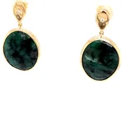 12.5ct One of A Kind Oval Teardrop Emerald Slice and Diamond Earrings