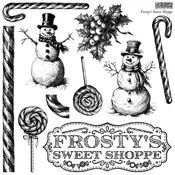Iron Orchid Designs Frosty's Sweet Shoppe Stamp, Christmas holiday decor, whimsical candy cane snowmen, vintage holiday craft