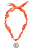 Lydia Studded Coin Scarf Necklace-Orange & White