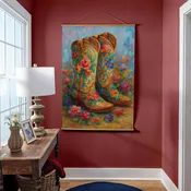 Hillside Pasture Indoor Wall Décor Canvas Tapestry, Floral Boots