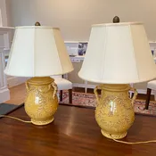 Pair of Mustard Pottery Urn Lamps