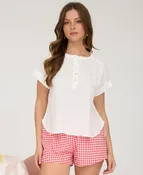 Allegra Ruched Henley Blouse – White