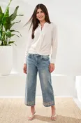 Audrey Hugging Wide Leg Denim With Embroidered Finish by Tribal