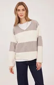 Annalise V-Neck Sweater, Latte Stripe