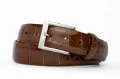 1-1/4" Glazed American Alligator Belt with Nickel and Gold Buckles