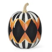 12.5" BLACK WHITE & ORANGE PATTERNED PUMPKIN