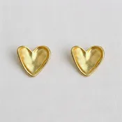 Vintage Inspired Gold-Toned Textured Heart Stud Earrings