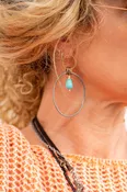 2 Circle Gold & Black Earrings in Turquoise Jade
