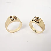 14K  (2) custom 4 stones rings, made from fathers 8 stone ring, separated to make "2" for wedding