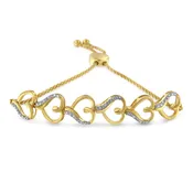 10k Yellow Gold Over .925 Sterling Silver Diamond Accented Open Hearts 6”-9” Adjustable Chain Bolo Bracelet (h-i Color, I2-i3 Clarity)
