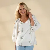 Cross Stitch Embroidered Ivory Peasant Top