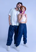 118T Unisex Cuffed Nylon Track Pants - Navy Blue