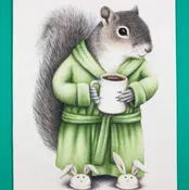 A2 Size Squirrel with Coffee Greeting Card - Blank Inside