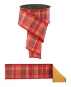 2.5" x 10 YD Wired Dashed Plaid Fused - Ivory/Mustard/Brown/Orange