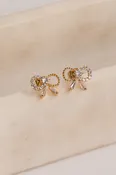 Allie Gold Rhinestone Bow Earrings