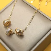 18K Gold Barrel Three Charm Necklace