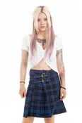 Black Watch Dual-Buckle Plaid Mini Skirt