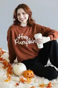 1897 Active Embroidered Hey Pumpkin Sweatshirt for Women in Rust | GT758-RUST