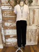 Black Linen Eyelash Hem Pants: Medium - 1X
