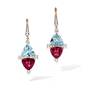 Aquamarine and Rubellite Drop Earrings