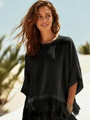Boho Fringed Oversized Top - Black