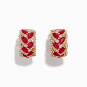 14K Rose Gold Marquise Ruby and Diamond Leaf Earrings