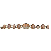 18K Yellow Gold Shell Cameo & Coral Bracelet