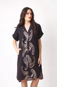 Black Paisley Printed Linen Dress