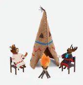 Animals Around the Campfire - Set of 4 Wool Ornaments