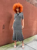 Black & White Jacquard Short Sleeve Knit Dress