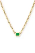 14k Emerald Cut Emerald Bezel XS Curb Chain Necklace