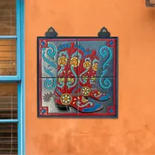 12x12 Cowboy Boots on Silver Hand Glazed Decorative Tile Mural