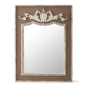 43 Inch Brown & Cream Weathered Rectangular Mirror w/Carved Floral